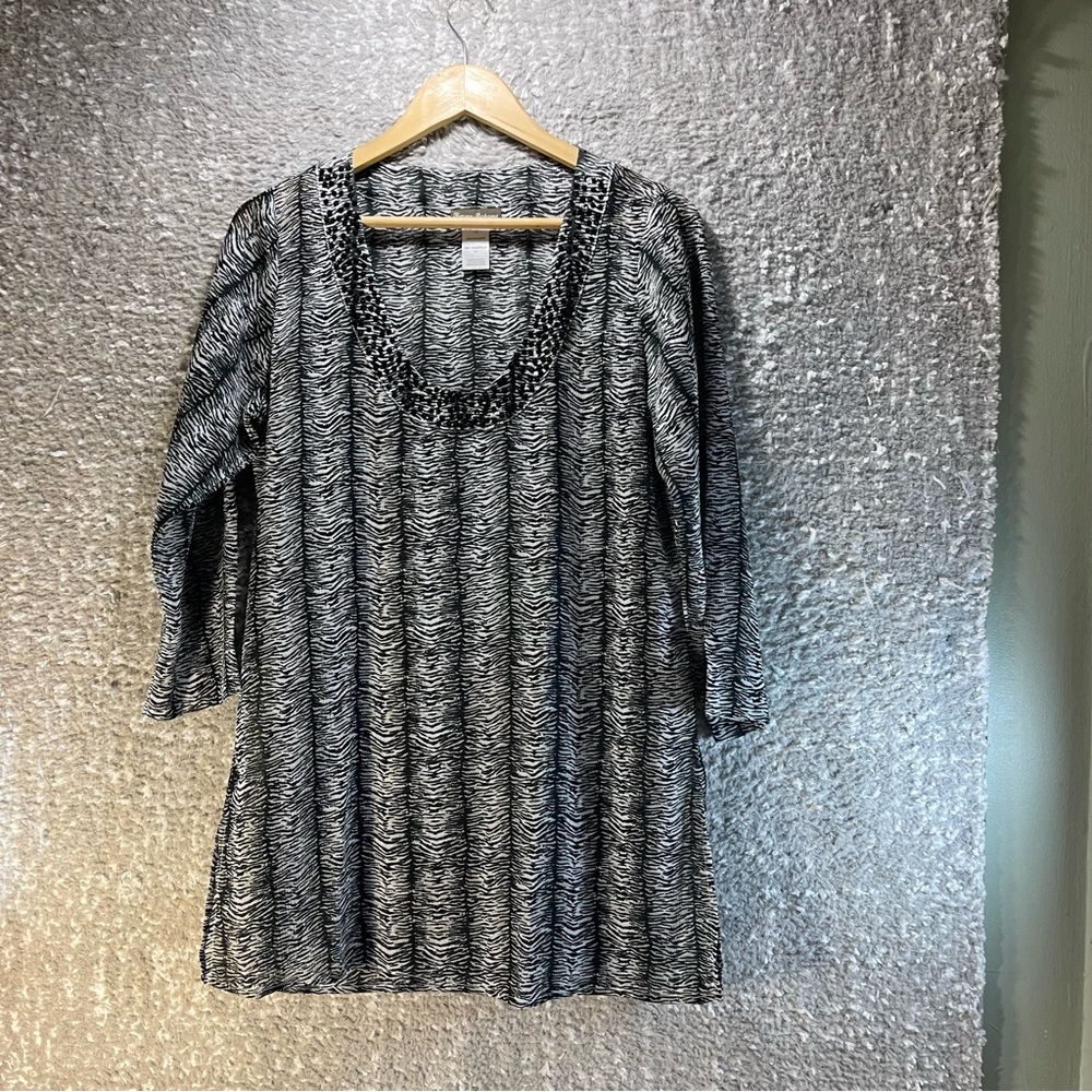 Tommy Bahama Tunic Blouse XS Animal Print Semi-Sheer 3/4 Sleeve Polyester‎